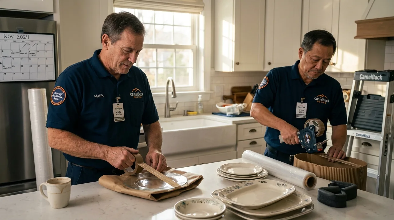 Professional crew packing kitchen dishware in Munroe Falls, OH
